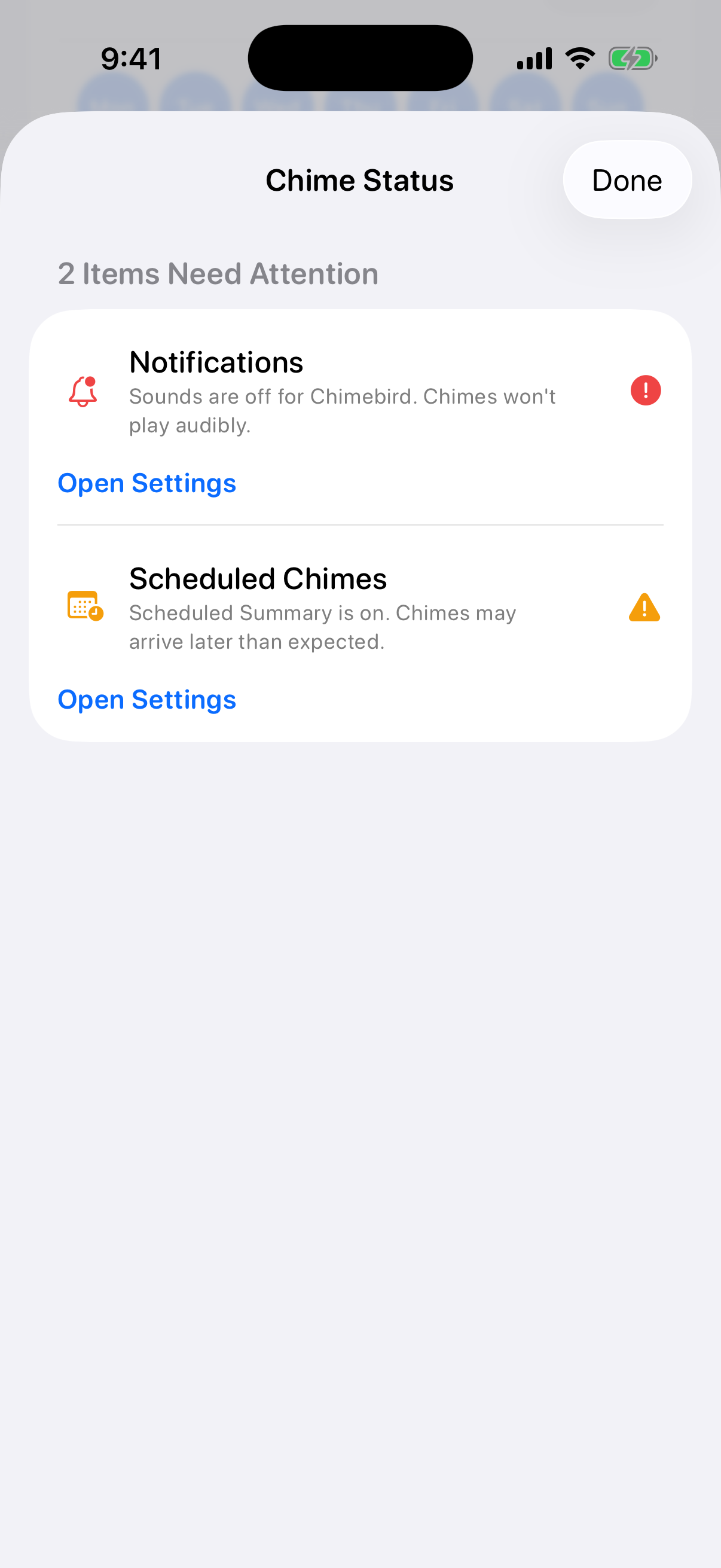Chimebird health check dashboard - automatic notification diagnostics