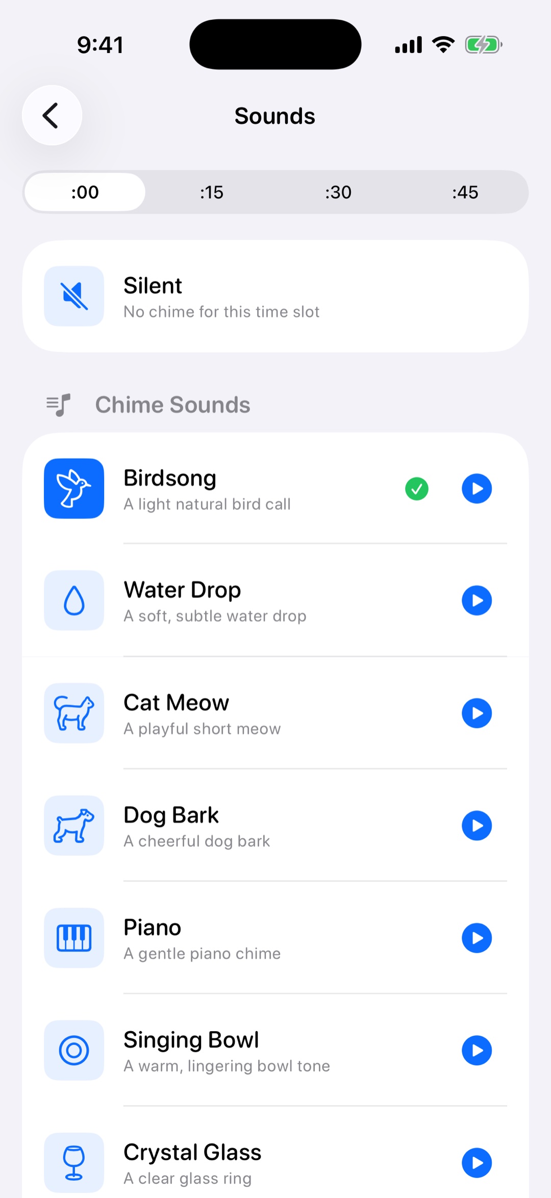 Chimebird interval selection