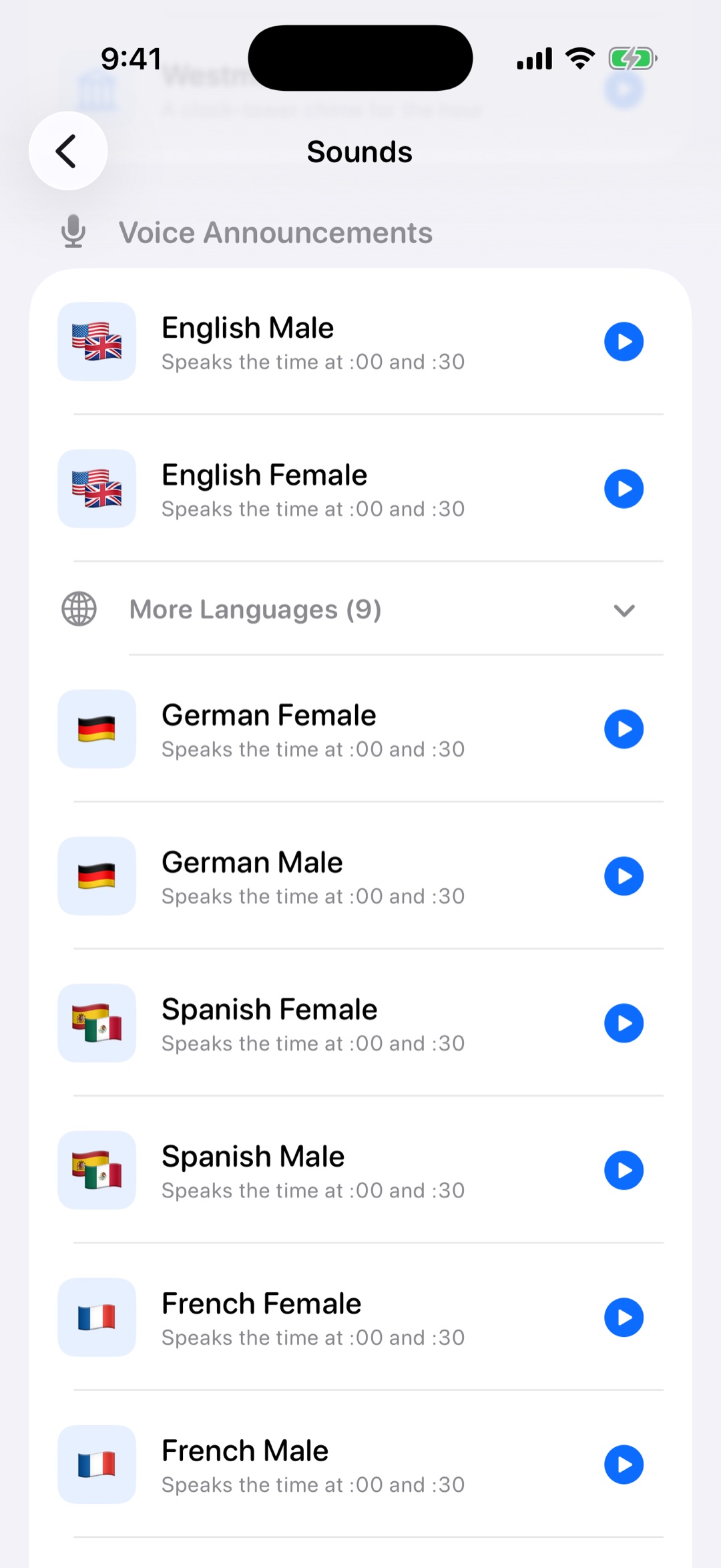 Chimebird voice time announcement picker